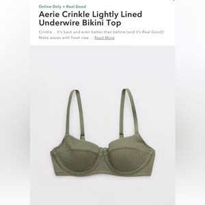 Aerie Crinkle Lightly Lined Underwire Bikini Top - Color: Olive Fun - Size 36C